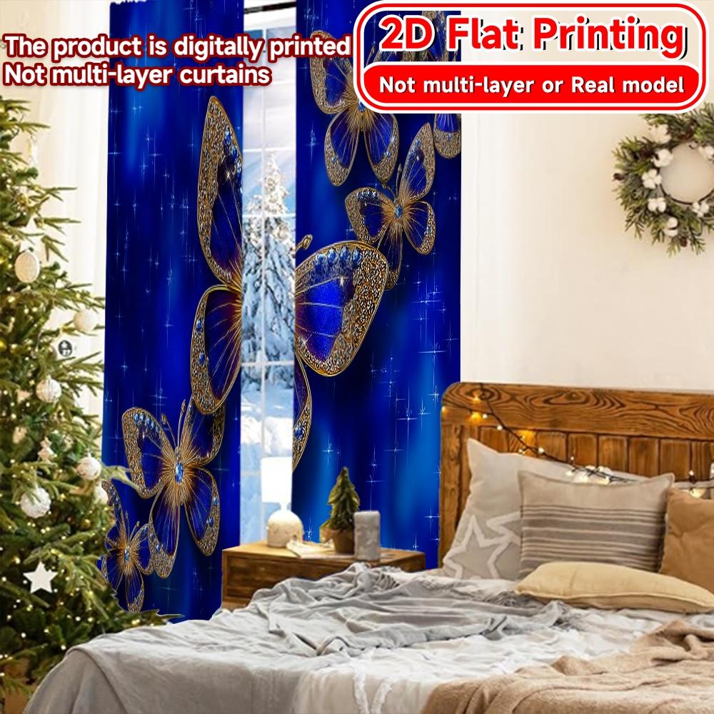 2D FLAT PRINTING 2pcs Curtains (Without Rod) Elegant Butterfly Design Modern Fashionable Curtainments During the New Year