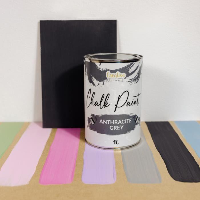 Peinture À La Craie Gris Anthracite - CREATIVE DECO - 1L - Mat Et Lavable - Peinture Bois - Chalk Paint Grise