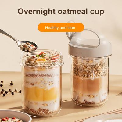 BPA-freier Overnight-Haferflocken-Behälter Glas Haferflocken-Tasse mit Löffel Deckel Auslaufsicher Overnight-Haferflocken für Gesunde für Mahlzeit für Müsli