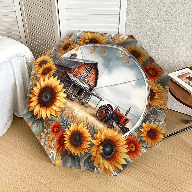 

1PC Sunflower Farmhouse Decor Automatic 8-Bone Folding Umbrella - Durable Polyester & Iron Frame,Userfriendly Operation y250929152