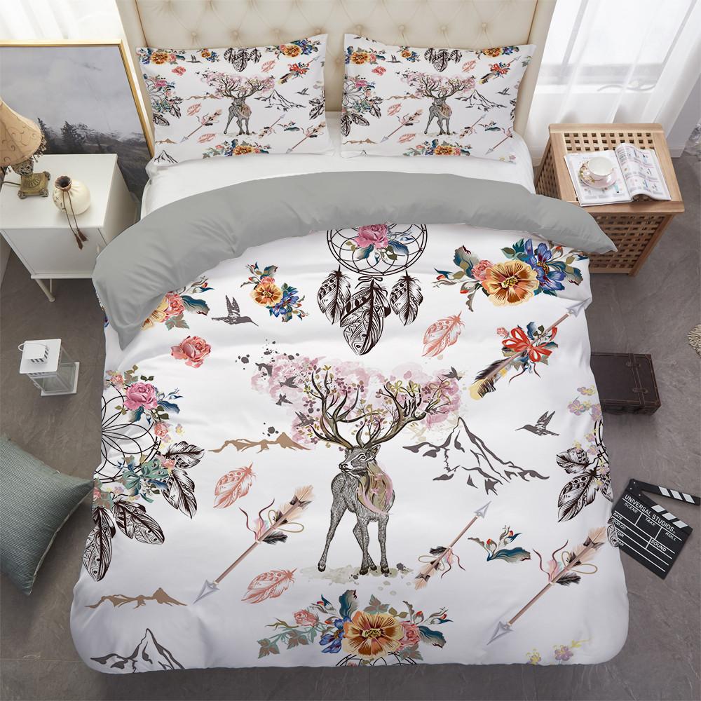 Dream Catcher Duvet Cover Set Bull Skull Native Tribal Feather Boho Design Bedding Set Microfiber Queen King Size Quilt Cover