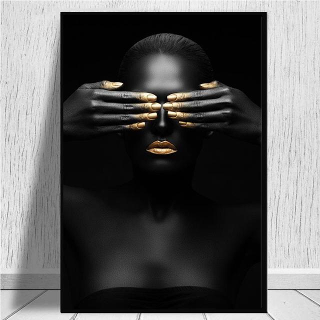Classical Art Black Gold African Women Canvas Painting Wall Art Pictures Posters and Prints for Living Office Bedroom Home Decor No Frame