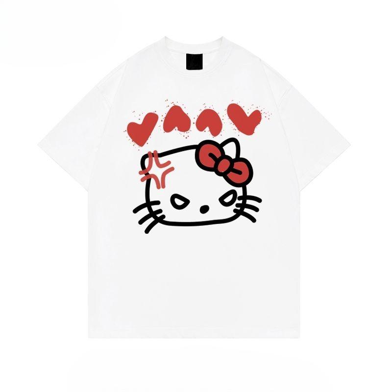 

Cotton Kitty Cat Printed ShortSleeved Tshirt New Summer Style for Unisex and Women Ideal for Couples Clothing S