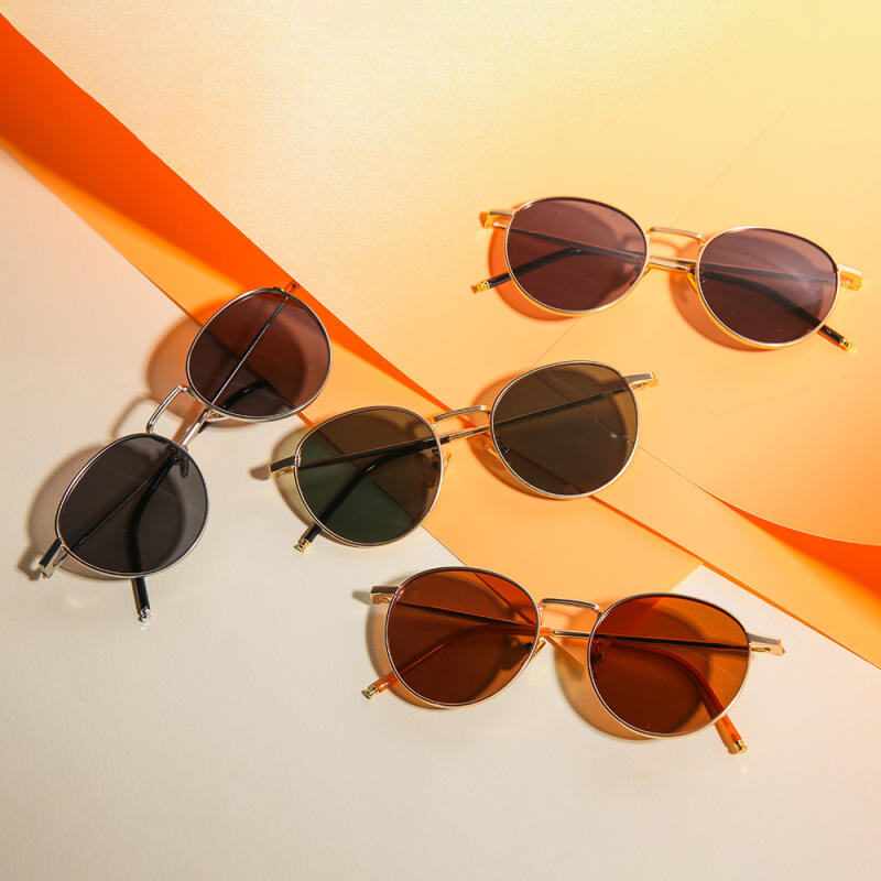 

Neat round fashion sunglasses 8766 Gold Brown