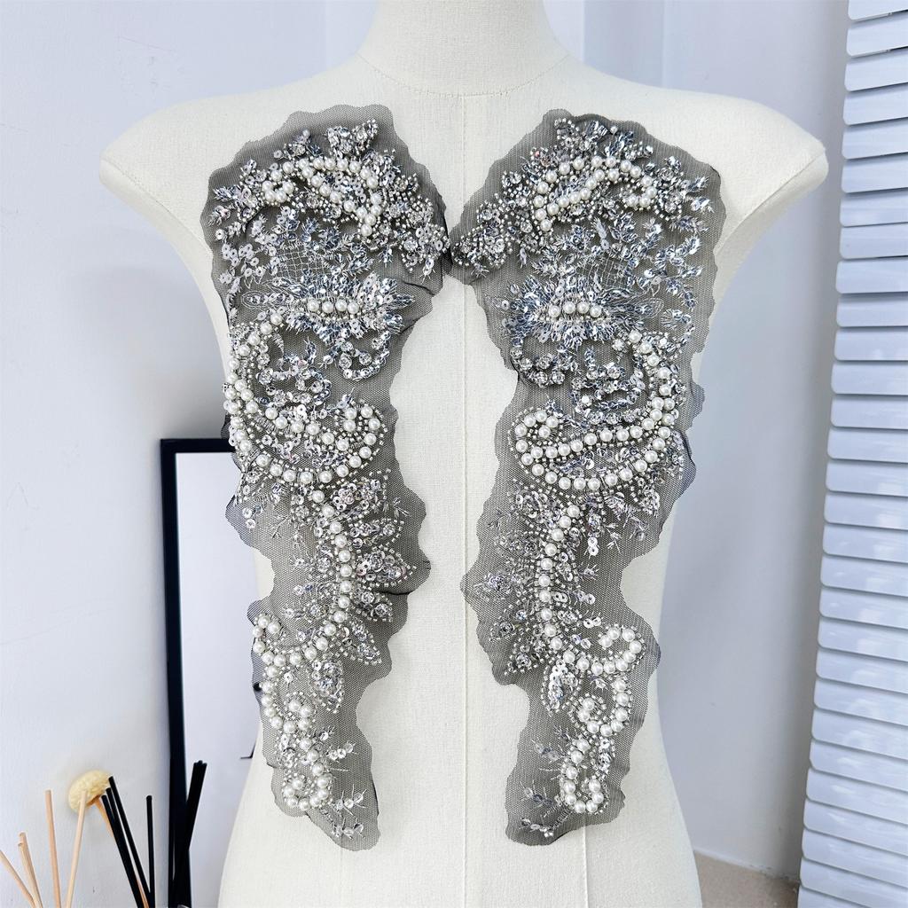 Mesh Pearl Sequin Embroidery Cloth Sticker Diy Accessories Wedding Dress Skirt Decorative Cloth Sticker Pair Of Flowers