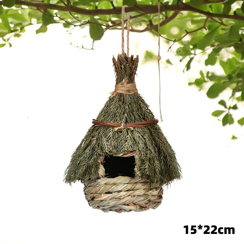 1Pc Outdoor Natural Grass Bird House Handmade Weaved Hummingbird Cage Nest Shelter for Garden Balcony Bedroom Decoration