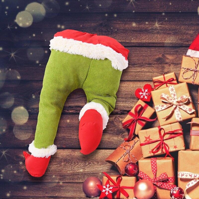 Christmas Tree Ornament How The Grinches Stole Christmas Stuffed Elf Legs Stuck In Christmas Burlap Wreath Door Home Decorations