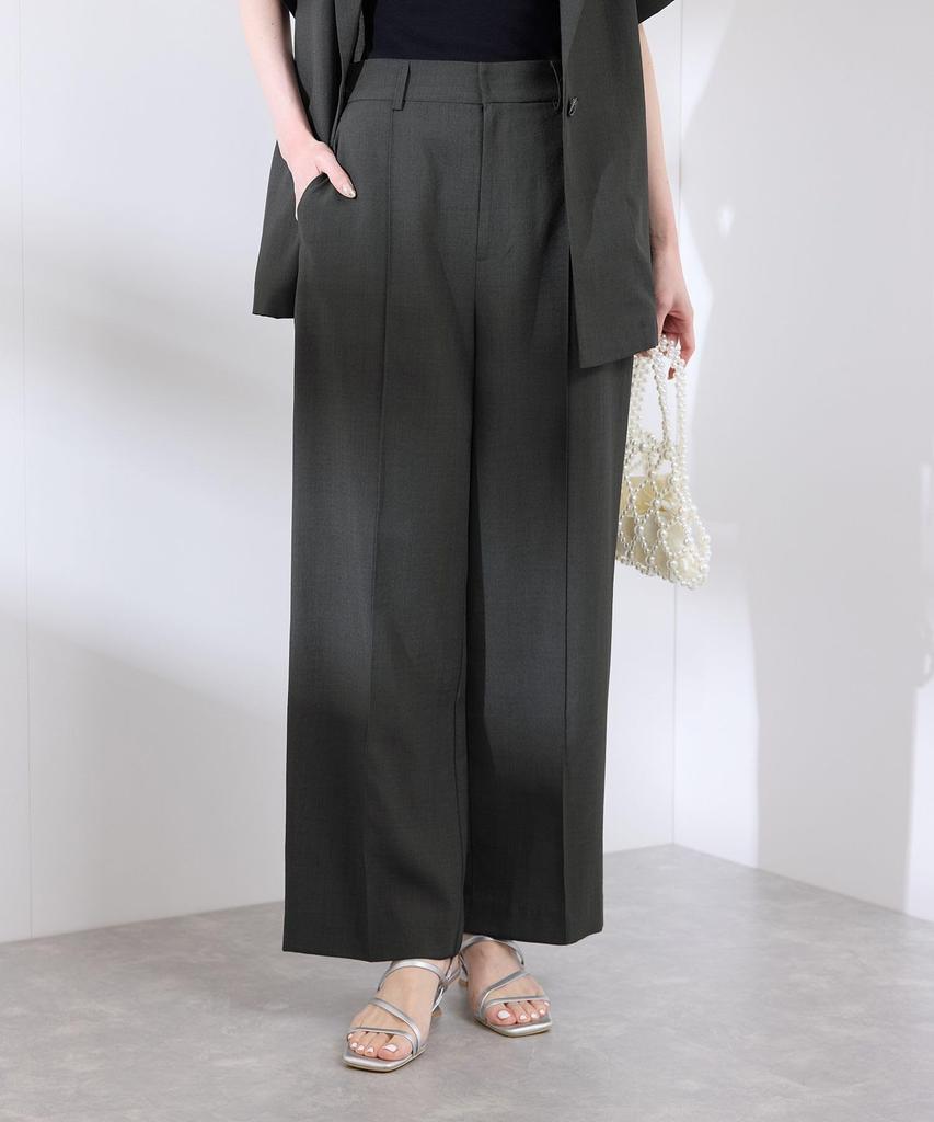 Rope Picnic Moisture Quick Sheer Straight Wide for GDS15430 Charcoal 40 [UV Protection, Wicking, Drying] Linen-Like Pin-Tuck Pants/Suitable