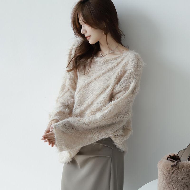 Women's Long Sleeve Sweater Off Shoulder Elegant Commuter Loose Fit Knit Top
