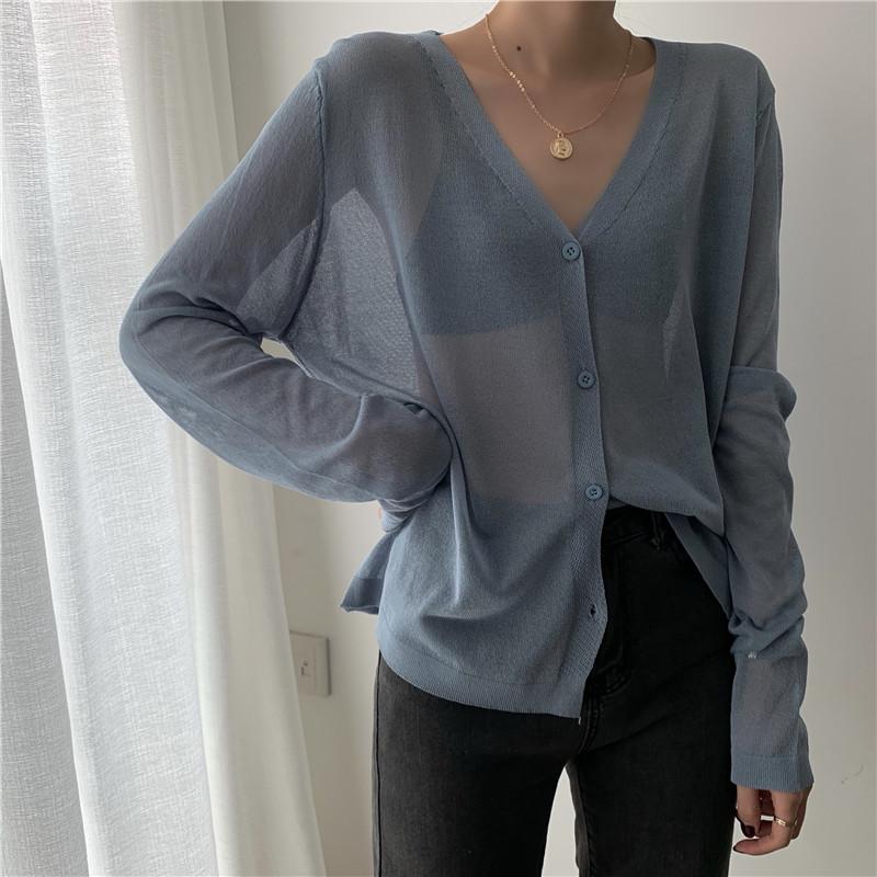 Fashion Summer Long Sleeve Cardigans Thin Knitted Sunscreen Shirt V-Neck Knitted Shirt Women Tops Shirts JJ16
