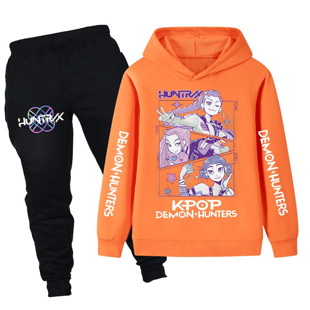 PB1198XX Kids Boys Girls Kpop Mira Zoey Rumi Huntrix Print Long Sleeves Hoodie Pants Trousers Clothes Sets