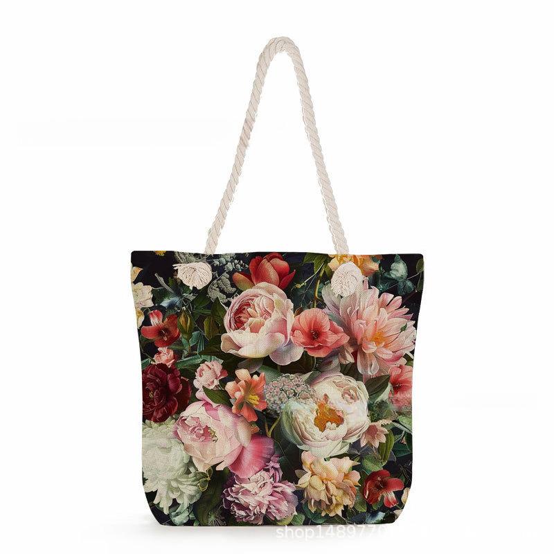 Multifunctional Flower Printed Thick Rope Shoulder Beach Bag 7578 KTB