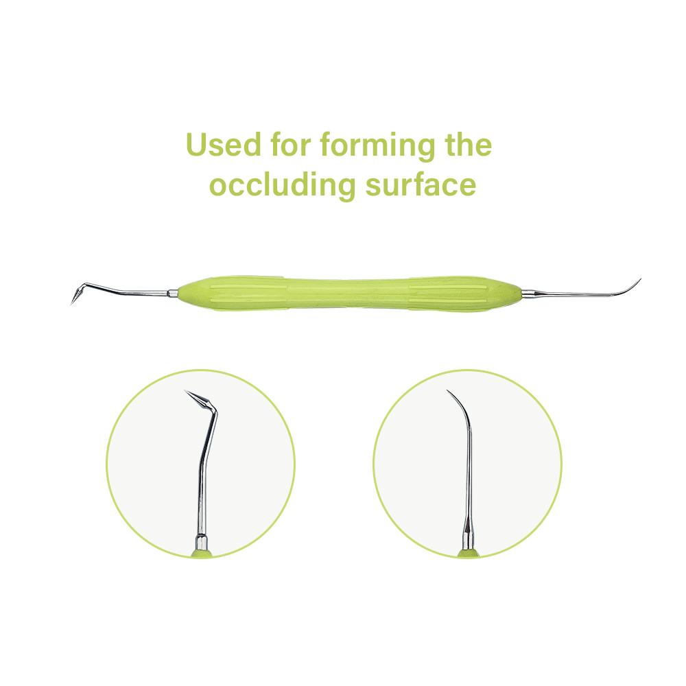 Tannlege Dobbeltsidig Rustfritt Stål Resin Fyllersett Kompositt Resin Fyllspatel Silikonhåndtak Tannlege
