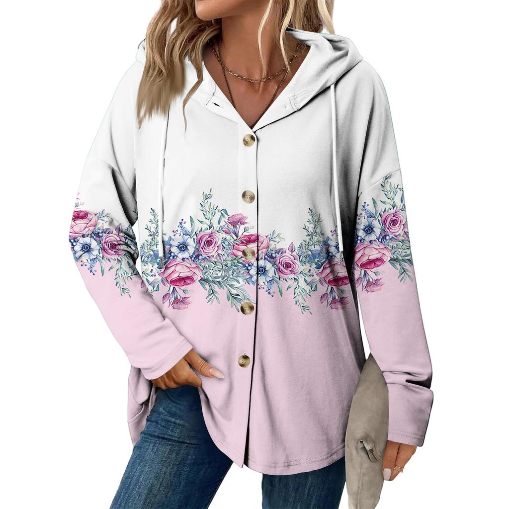 Dammode Casual Raglan Långärmad Dragsko Kappa, Vintage Knäppt Huva Kappa