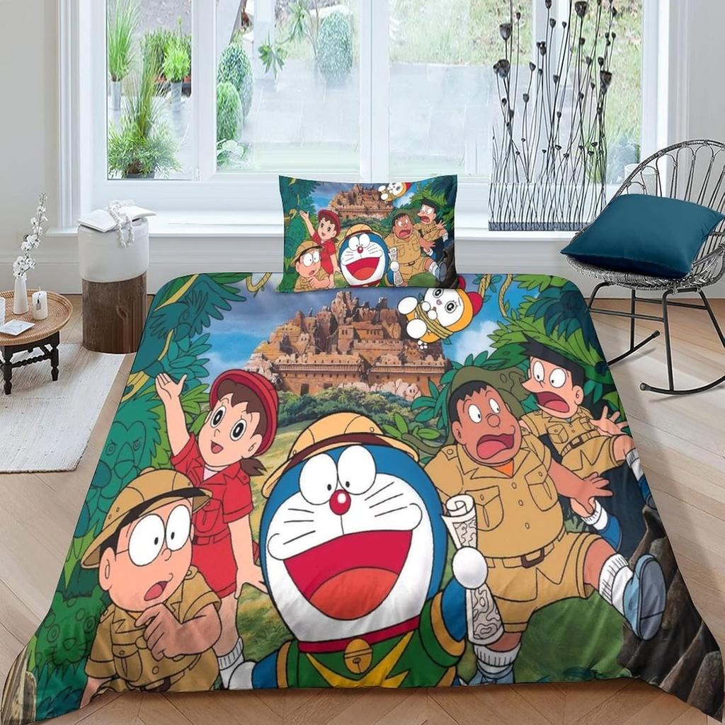 Utsøkt 3D Tegneserie Katt Bakgrunn D-Doraemon Trykk Sengetøy Sett Dynetrekk Dyne Seng Ungdom Barn Jenter Gutter Gave