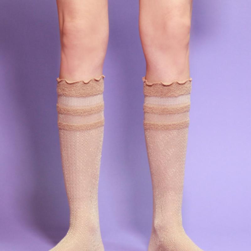 RNOT TWINKLE LACE KNEE SOCKS_BEIGE