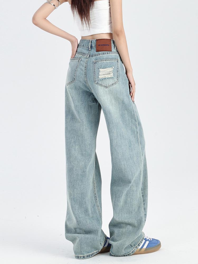 2025 Spring/Summer Women's High Waist Straight Leg Light Wash Non-Elastic Jeans - Slimming Bodycon Drapey Trendy Long Pants