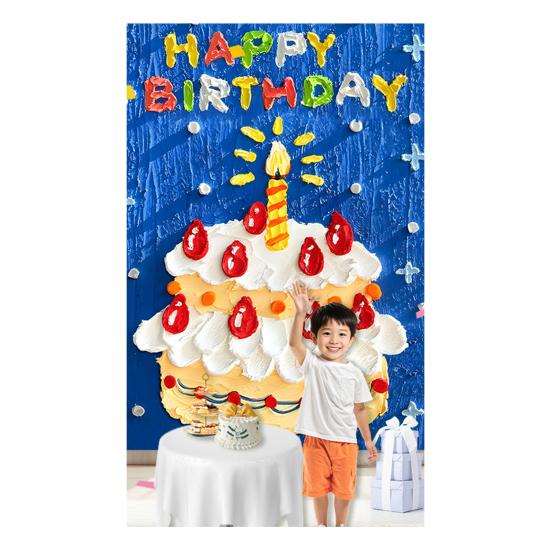 Happy Birthday Backdrop Decorations, Birthday Cake Pattern Hanging Background Sign for Boys Girls, Baby Shower, Birthday Party Supplies