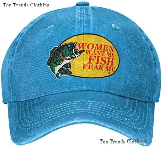 Custom Bass Fishing Unisexs Trucker Hat Mesh Cap Women Want Me Fish Fear Me Baseball Cap FisherUnisex Fish Gift for Hunting Fishing