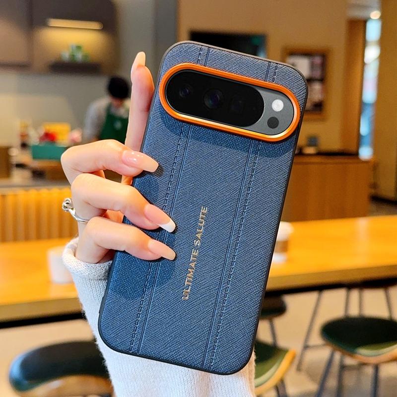Luxury Cross Texture Leather Design Case For Google Pixel 10 9 10A 9A Pro XL Slim Orange Camera Ring Shockproof Case Cover