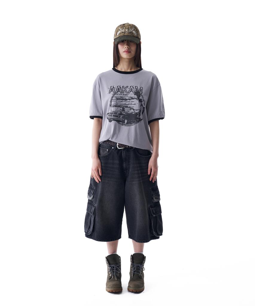 AAKAM Camo Patch Bermuda Denim Cargo Pants (Black)