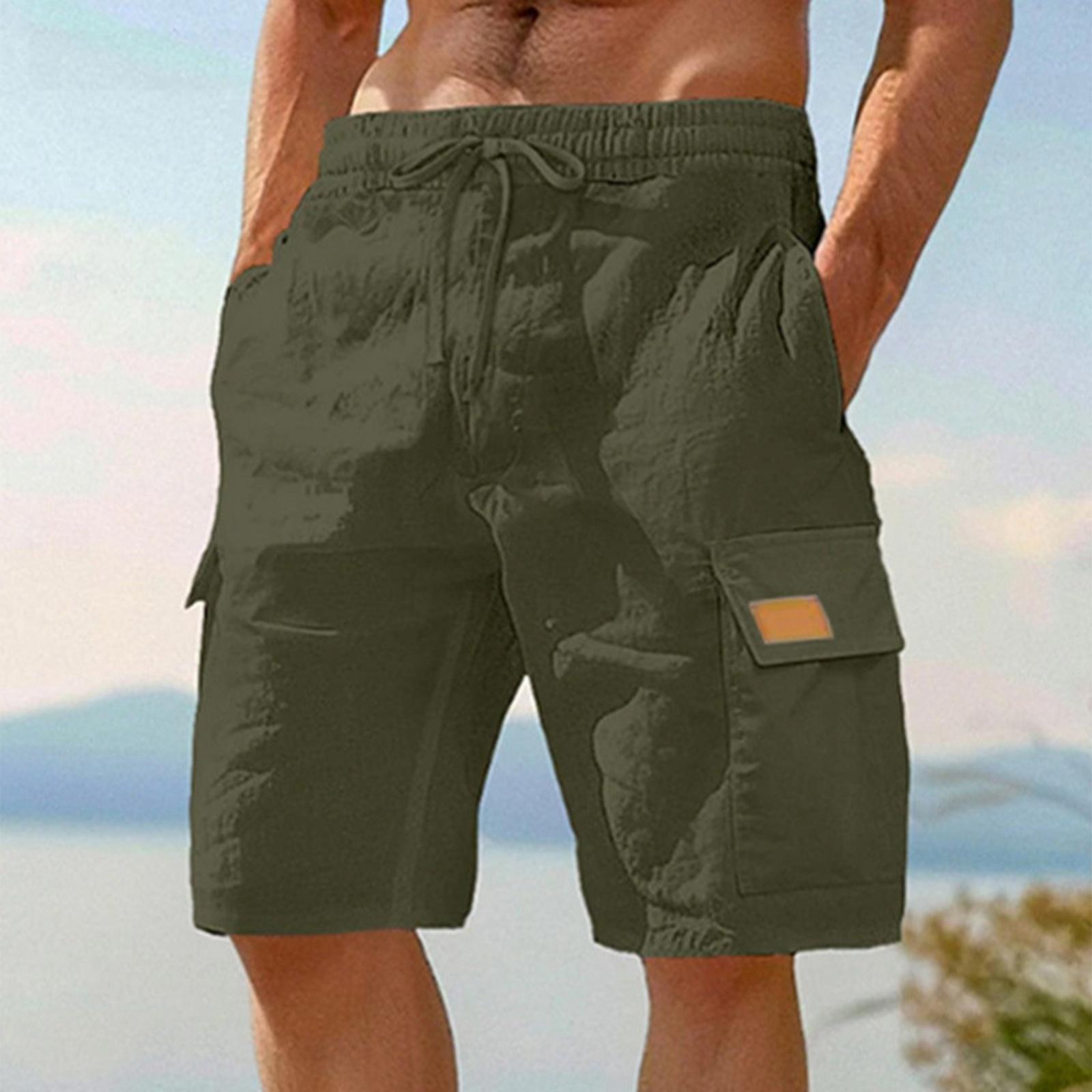 

Men s Work Pants Shorts Linen Shorts Beach Shorts Elastic Waist Drawstring Multiple Pockets M