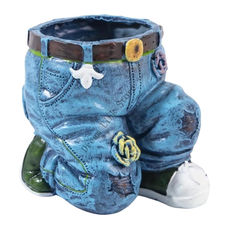 Q1FD Novelty Unique Jeans Flower Pot Container Lightweight Resin Planter Suitable For Patios Balcony Desktop Decoration