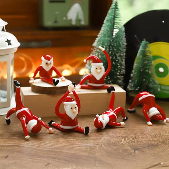 Yousheng Santa Claus Yoga Glass Ornament Desktop Art Figurine Healthy Humorous Holiday Decor Glass Art Ornament