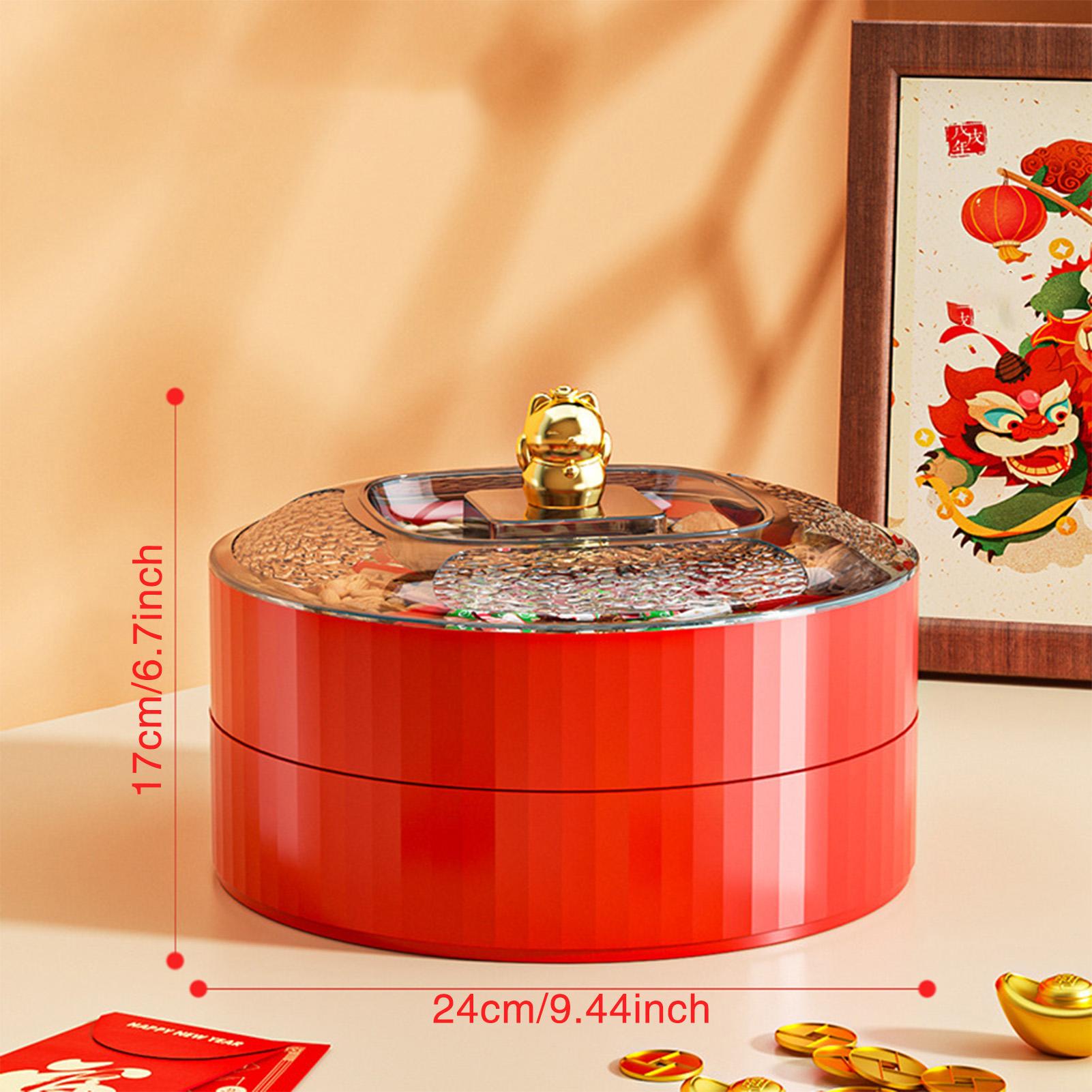 945-дюймовая двухслойная коробка для закусок новогодний лоток для хранения фруктов конфет орехов креативная крышка с рисунком счастливого кота украшение для стола фруктовая тарелка 2025 945inches 2200₽