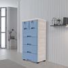 6-Drawer Modular Storage Cabinet – PP Plastic Dresser with Wheels & Locks – White/Blue – 50 x 35 x 102 cm