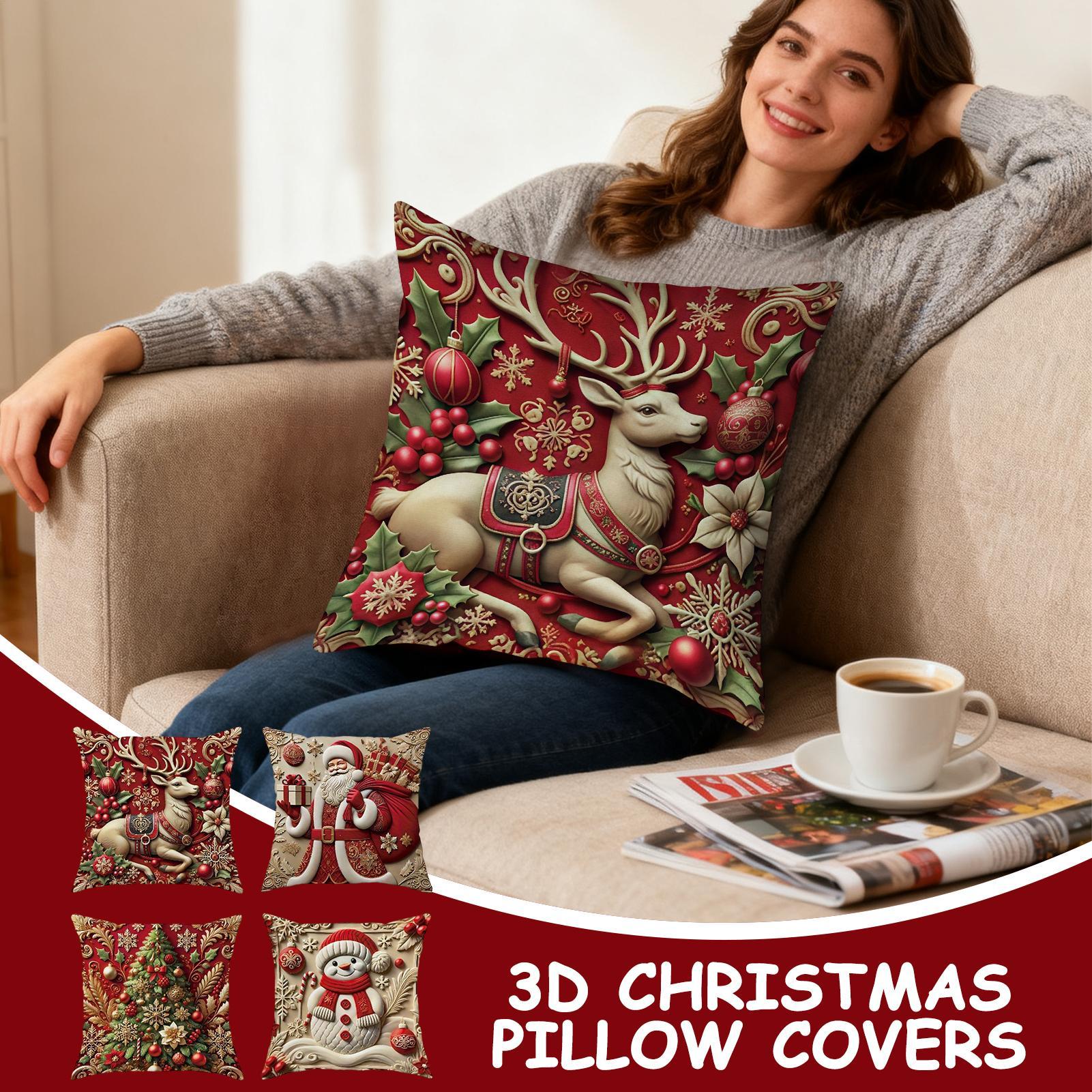 

Holiday Pillow Covers 3D Visual Effect Festival Pillowcases Christmas Red Green Decorative Pillows Cases For Holiday Winter Home China Mainland