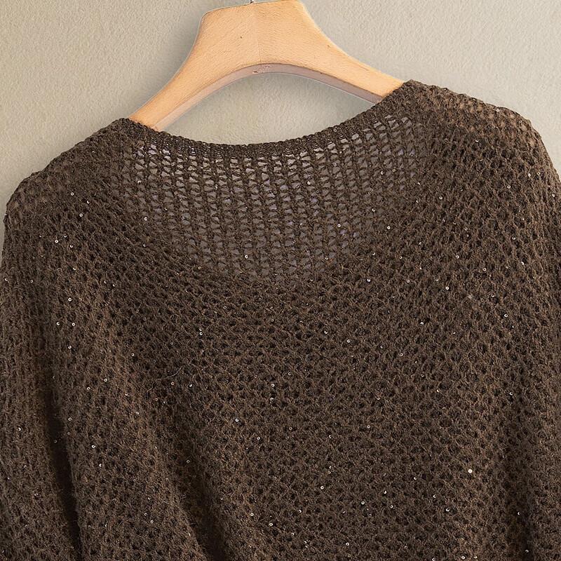 Women's Hollow Knit Wool Blend Sweater Top