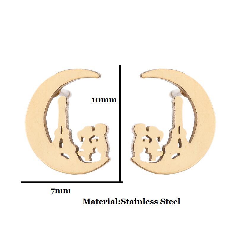 Korean Retro Gingerbread Mermaid & Human Face Asymmetrical Earrings