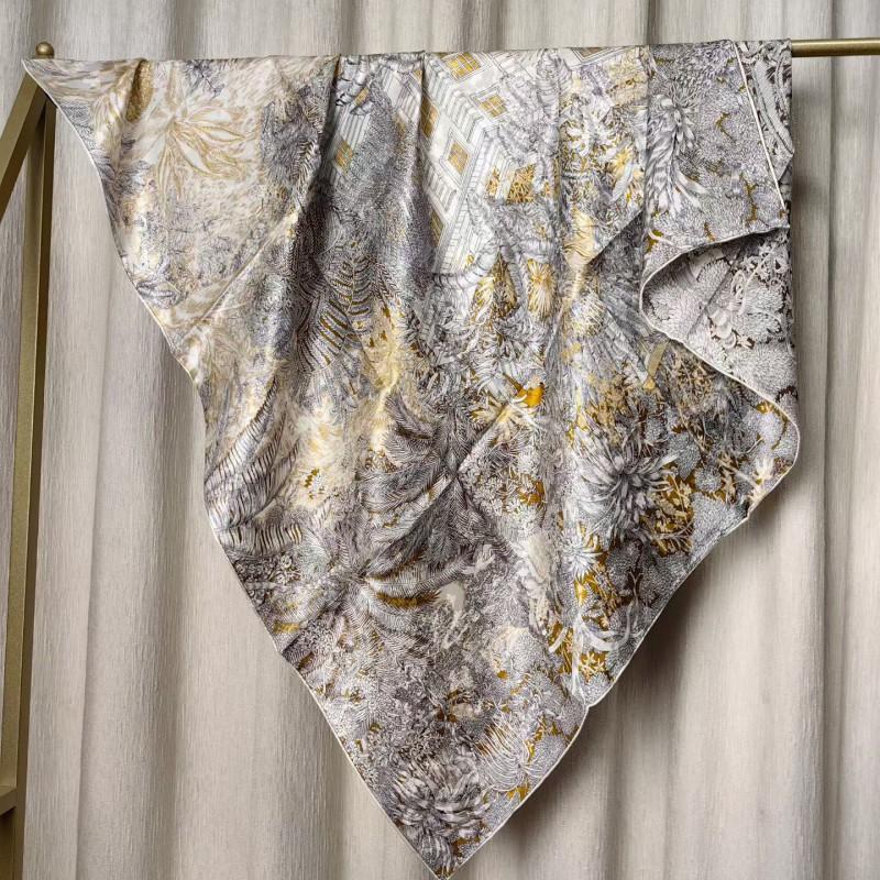 100% Mulberry Silk Scarf 110cm Square Floral Print Luxury Shawl Women