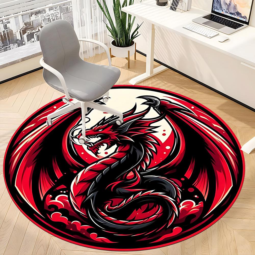 1pc Dragon Circle Office Round Area Rug, Under Office Chairs Bedroom Living Room Home Decor, Room Deco, Available in Various Sizes