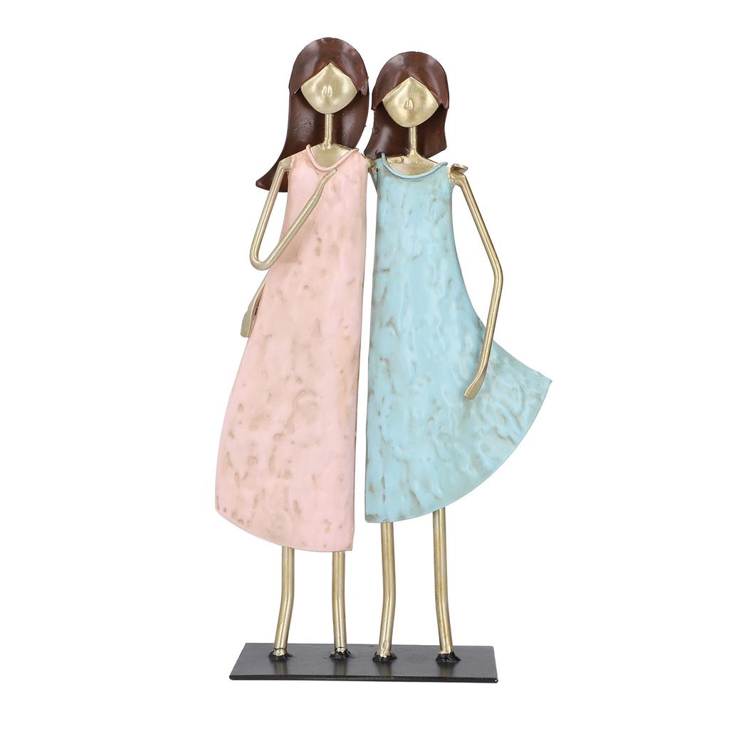 Sister Figurine Vintage Iron Art Sibling Statue Unique Metal Sculpture Table Bookshelf Decor Type 2