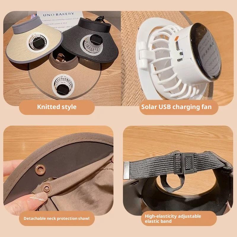 Uv Protection Solar-Powered Fan Hat Super Large Brim Adjustable Fishing Hat Lightweight With Shawl Sun Protection Hat