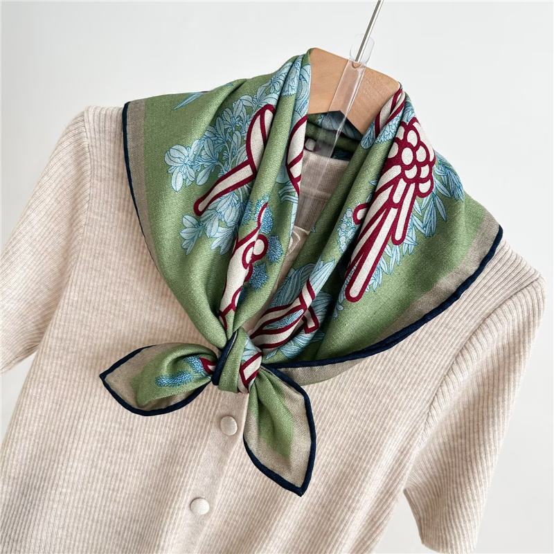 Fashion 70% Wool 30% Real Silk Scarf For Women Shawls Wraps Foulard Scarves Square Pashmina Female Hijab Bandana Kerchief 62Cm