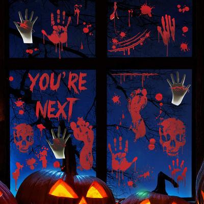 Halloween Blut Handabdruck Totenkopf Wandaufkleber PVC Schlafzimmer Hintergrund Dekoration Horror Selbstklebender Wandaufkleber