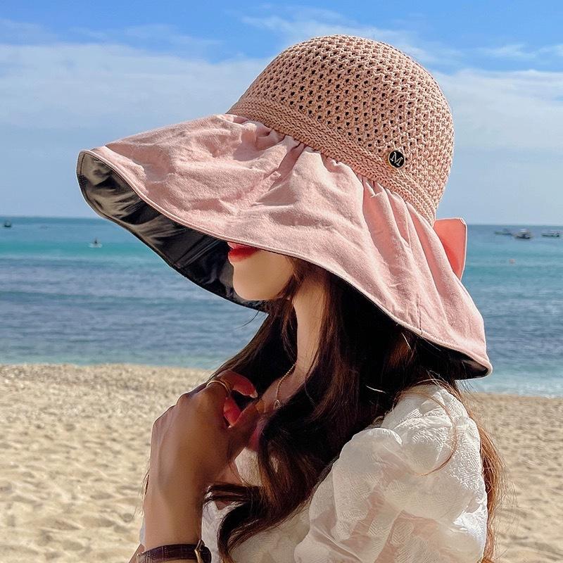Sunscreen Hat Women's UV Protection Sun Hat Foldable Vinyl Bucket Hat Face Covering Seaside Large Brim Sun Hat