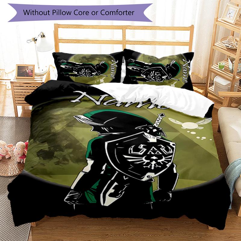 3pcs Custom Name The Legend of Zelda Breath of the Wild Bedding Set Duvet Cover Closure Includes 1 Duvet Cover & 2 Pillowcases for All Seasons Bedroom