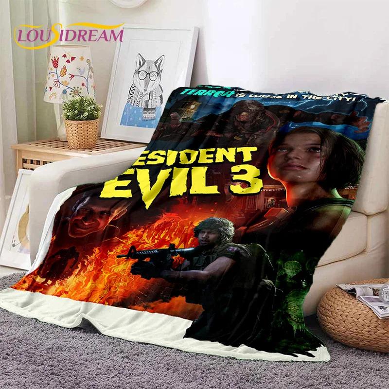 3D Lastest Horro Games R-Resident Evil Soft Flannel Blankets,Throw Blanket Comfortable for Picnic Beds Sofa Home Bedroom Kids