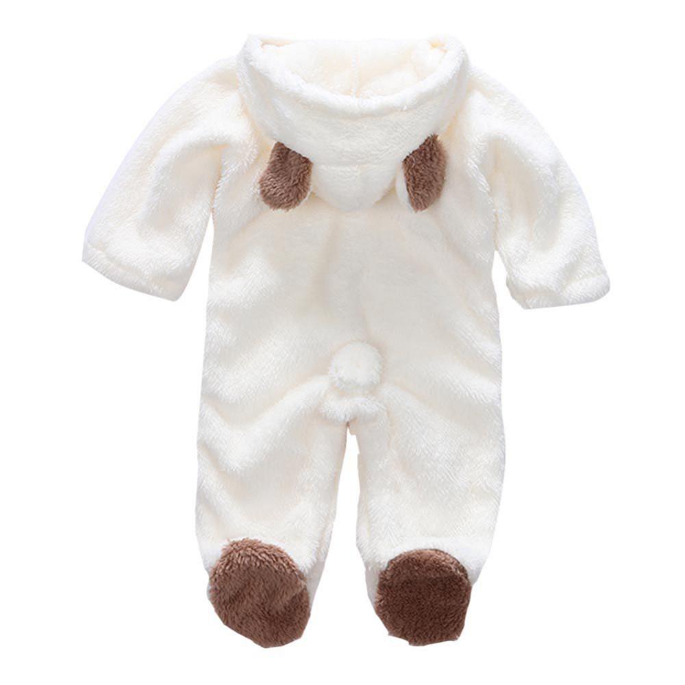 Baby Coral Fleece Hooded Romper - Long Sleeve, Warm Autumn/Winter Jumpsuit for Toddlers