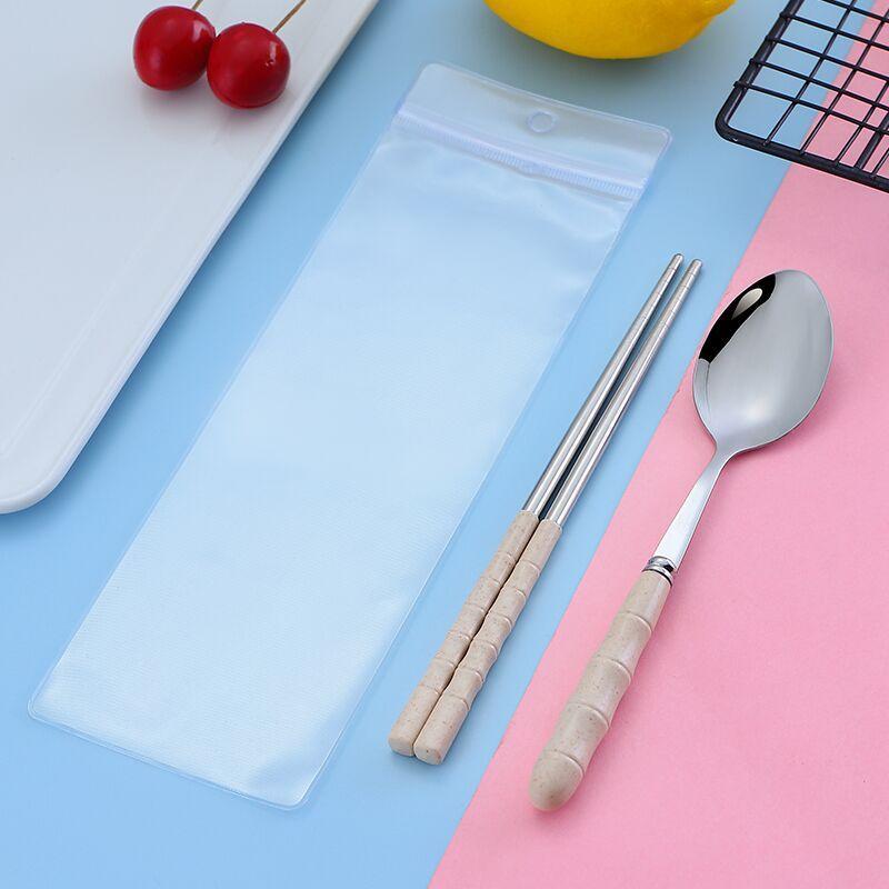 

[Набор из трех предметов] Палочки для еды, ложка, вилка из нержавеющей стали и пшеничной соломы, студенческие, взрослые, дорожные, столовая, портативная посуда