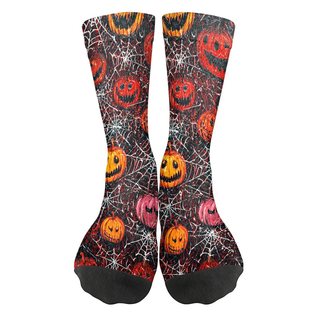 Unisex Breathable Mid-Calf Socks Halloween Print Comfortable Stretchy Crew Socks Suitable for Everyday Wear and Seasonal Use