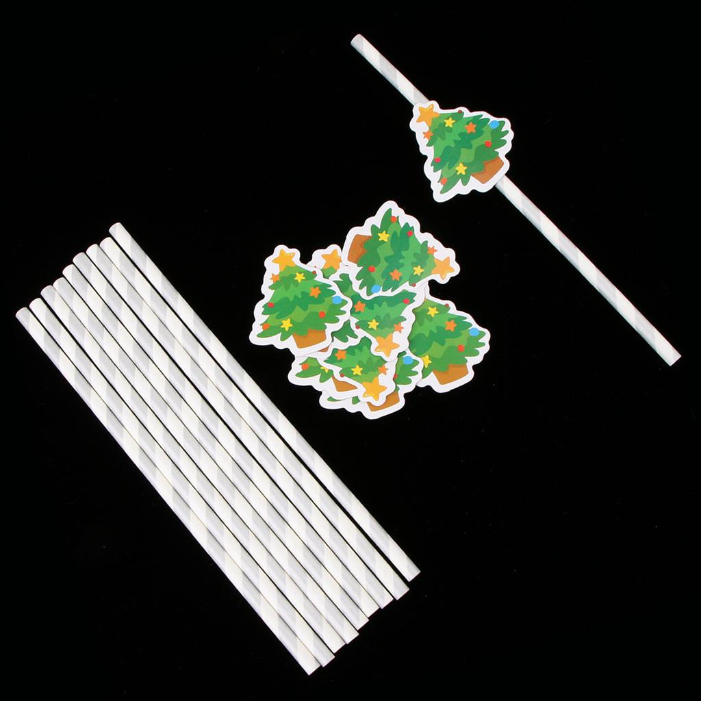 Tree Drinking Straws Cocktail Christmas Birthday Party Paper Straws, Pack of 10