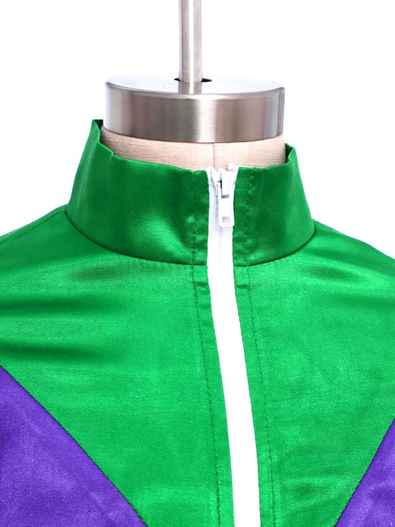 Kids Horse Rider Costume Color Block Mock Neck Zip Up Top Equestrian Training Competition Long Sleeve Outwear