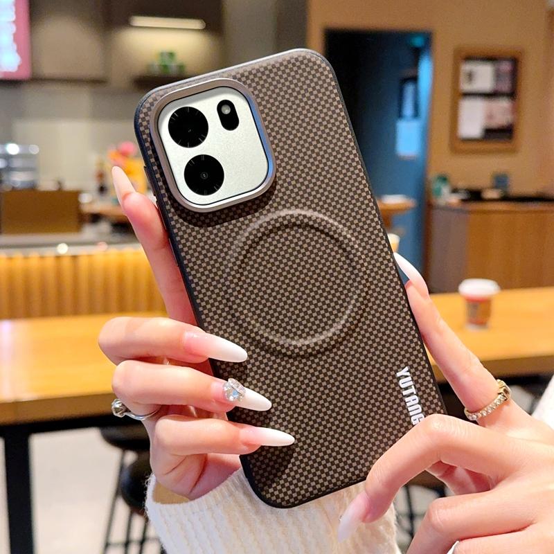 Voor OnePlus Turbo 6 6V Hoesje Magnetische Koolstofvezel Textuur PU Leer Cover Met Metalen Knop voor One Plus Turbo6