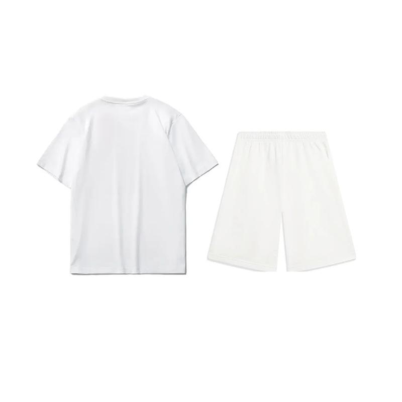 Li Ning Letter Logo Print Comfortable Training Breathable Versatile Crew Neck Pullover Short Sleeve T-Shirt Casual Sports Suit YHST165-1+AKST593-7