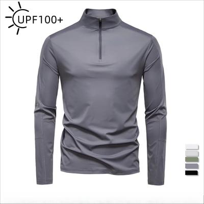 TrendHub Herren UPF100+ Sonnenschutz Langarmshirt Unifarben Reißverschluss Outdoor-Shirts Stehkragen Schnelltrocknende T-Shirts